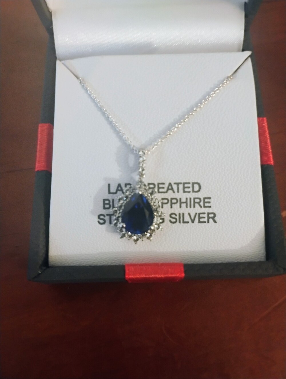 NWT-Lab Created Blue Sapphire Sterling Silver Necklace